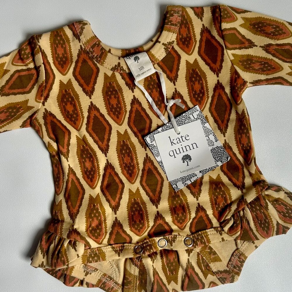 NWT Kate Quinn Newborn Painted Argyle Ruffle Bodysuit Organic Cotton Fall